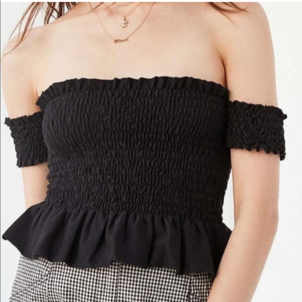 Urban outfitters truly madly deeply black off the shoulder peplum top